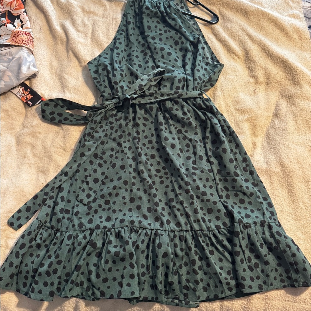 SHEIN Curve Green Dress with Black Spots